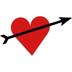 Cupid arrow and red heart love