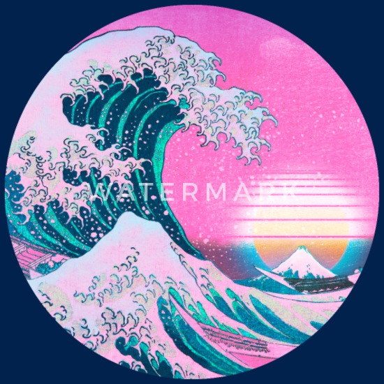 Multicolor 18x18 Japanese Aesthetic Vaporwave Great Wave Tee The Wave Off Kanagawa Vaporwave Japanese 90s Retro Art Throw Pillow 