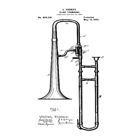 Slide Trombone 1902 Patent Blueprint Drawing Two-Tone Mug