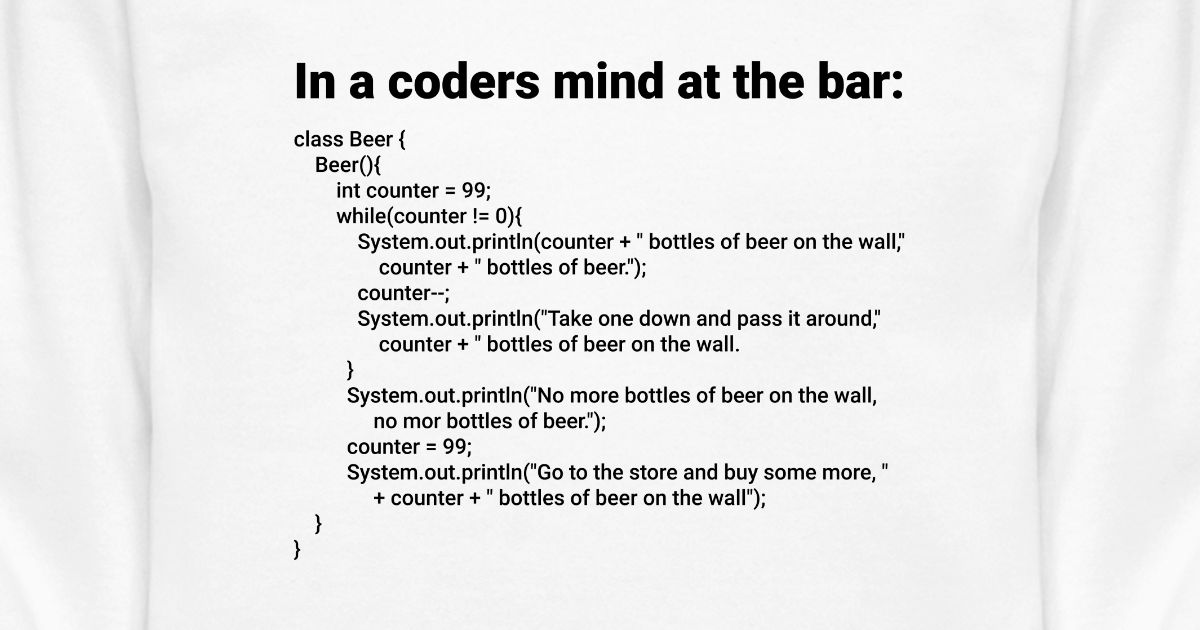 Simple Java 99 Bouteilles De Biere Paroles De La Chanson Chandail A Encolure Ras Du Cou Unisexe Spreadshirt