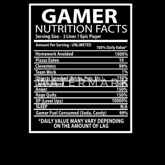 Gamer Nutritional Facts SVG File