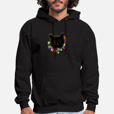 Black Light Black cat with Christmas lights - Men&#39;s Hoodie
