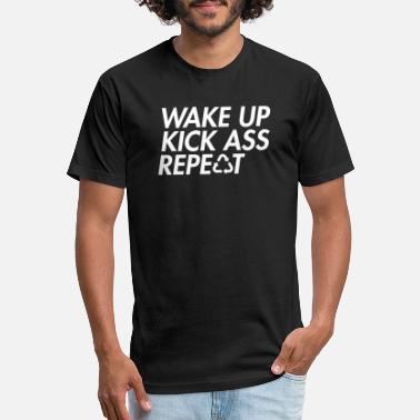 Wake Up Kick Ass Repeat Cotton Womens V-Neck Short-Sleeved Tshirts Tee Blouse Black 