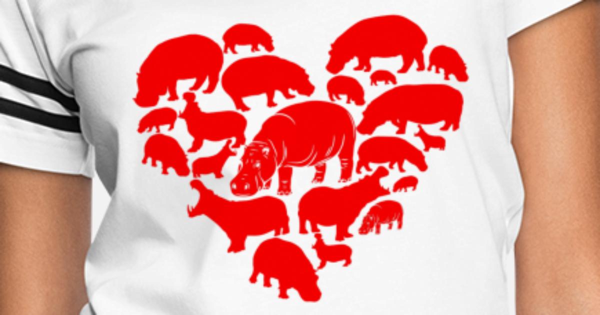Hippo with Heart Glasses Mens Short Sleeve T-Shirt Print Tees Tops 