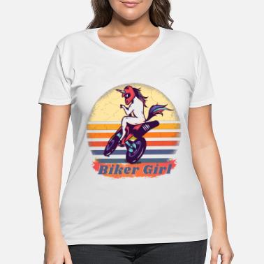 Biker Girl Cool unicorn riding the bike biker girl - Women&#39;s Plus Size T-Shirt