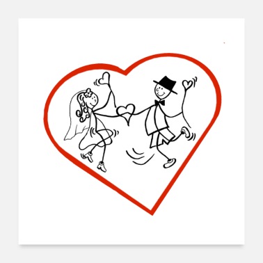 Silver Wedding Anniversary Wedding couple Stick figure Heart red Ballons love - Poster