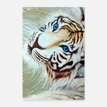 Silver Wedding Anniversary blue eyed white tiger on silver - Poster