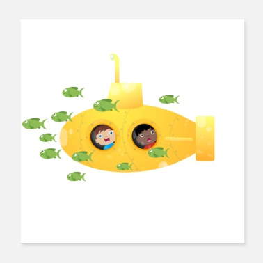 Sub Cute yellow submarine fish cartoon illustration - Poster