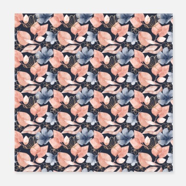 Pink Blue Pink Floral Watercolor Pattern - Poster
