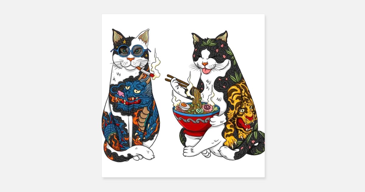 Cute Japanese Cats smoking and eating' Poster | Spreadshirt