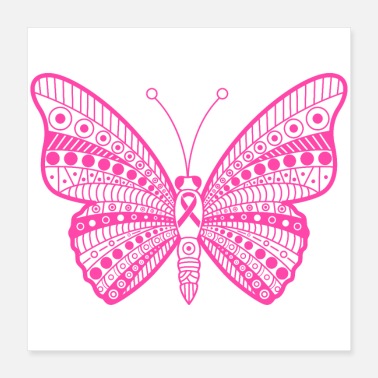 Pink Ribbon Breast Cancer Pink Ribbon Tribal Butterfly - Poster