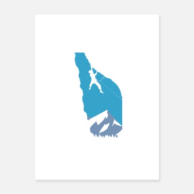 Ice Axe Silhouette man climbing mountaineering mountains - Poster