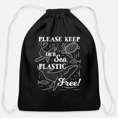 Plastic Please Keep The Sea plastic Free - Marine Animals - Cotton Drawstring Bag