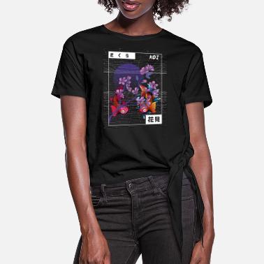 Rising Sun Vaporwave Koi Fish Japan Sakura Carp Breeder - Women's Knotted T-Shirt