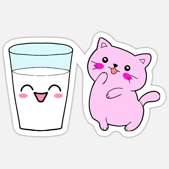 Chaton Mignon Bebe Rose Et Verre De Dessin Anime De Lait Sticker Spreadshirt