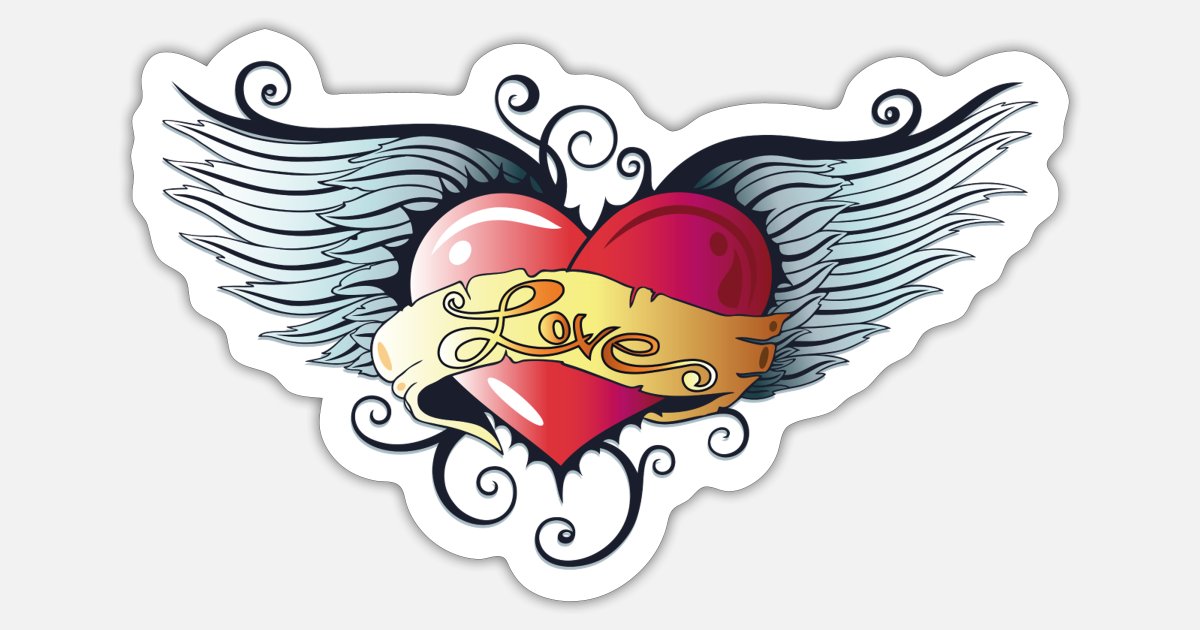 Big heart with wings, Tattoo Style.' Sticker | Spreadshirt