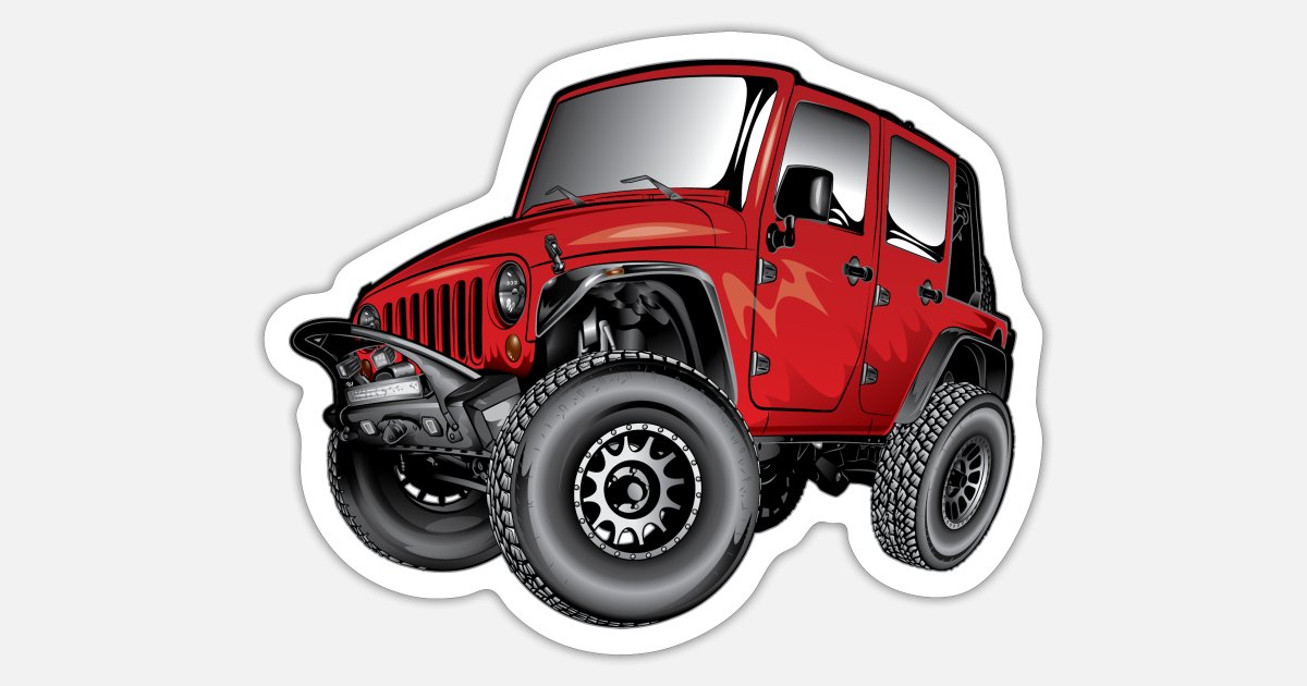 Jeep Wrangler Cartoon Red' Sticker | Spreadshirt
