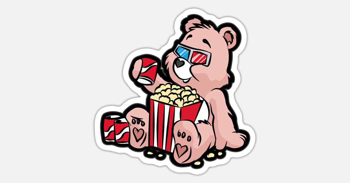 TEDDY BEAR WATCHING MOVIE 3D Cinema Popcorn Soda' Sticker | Spreadshirt