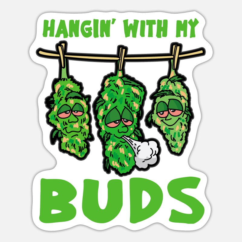 HANGIN WITH MY BUDS Weed Funny Marijuana Smoking' Sticker | Spreadshirt
