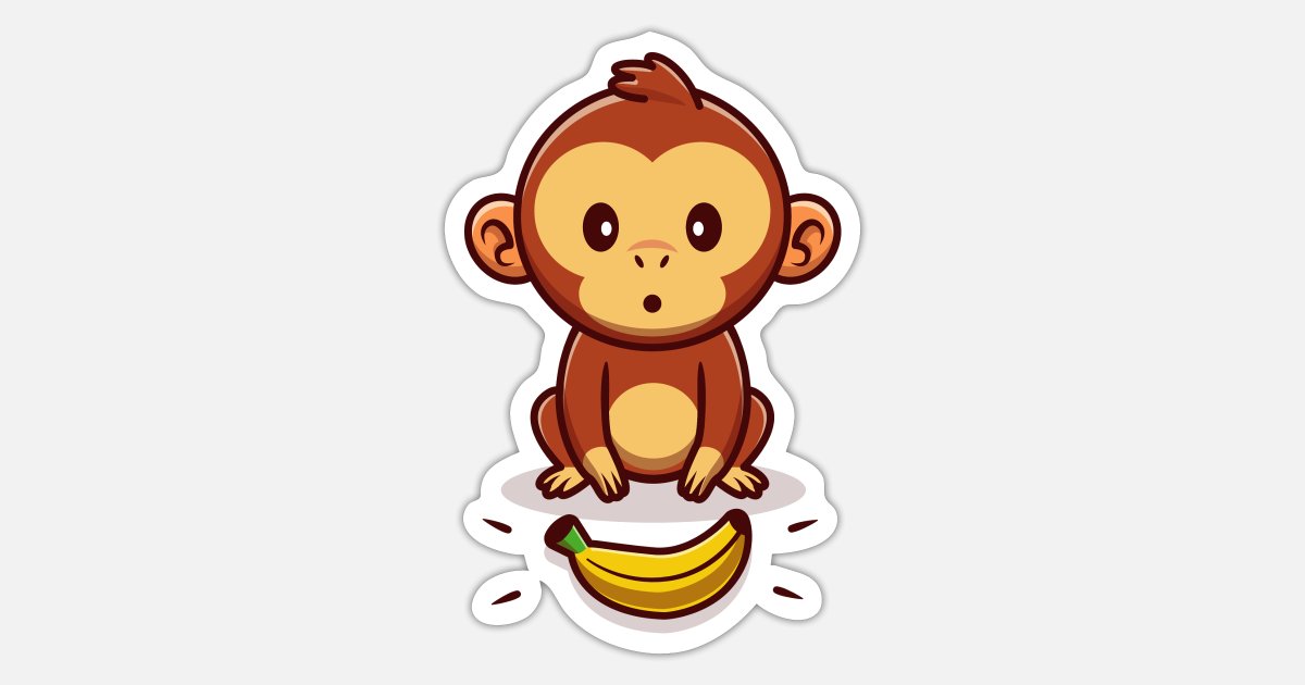 'Cute Monkey Banana Cartoon' Sticker | Spreadshirt