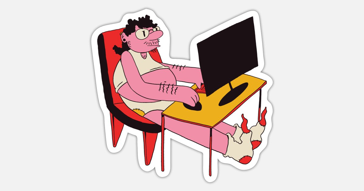 Ugly Man in underwear working in Home Office' Sticker Spreadshirt