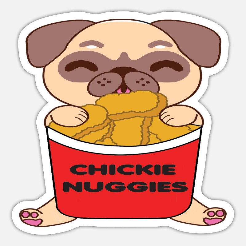 Pug Eating Chicken Nuggets' Sticker | Spreadshirt