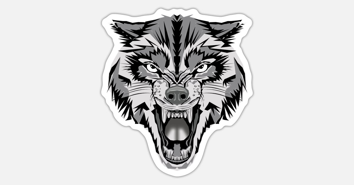 wolf face front cartoon funny cool angry wolf' Sticker | Spreadshirt