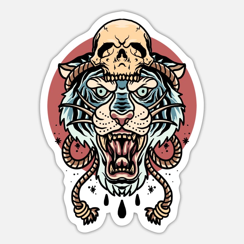 tiger and skull Tattoo Design' Sticker | Spreadshirt