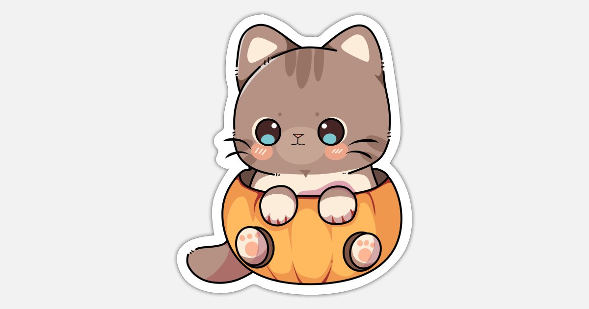 Cute cartoon cat in the pumpkin' Sticker | Spreadshirt