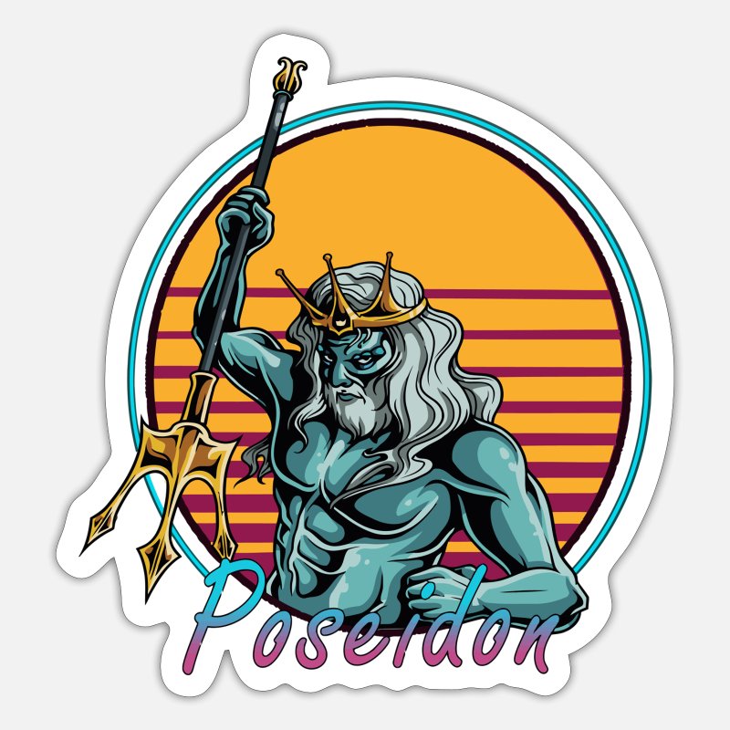 Retro 80S Poseidon Greek Mythology' Sticker | Spreadshirt
