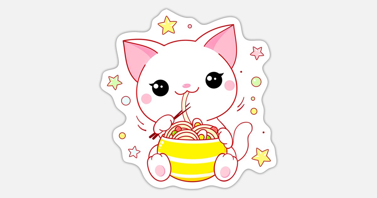 Ramen Cat Kawaii Anime Japanese Food Girls' Sticker | Spreadshirt