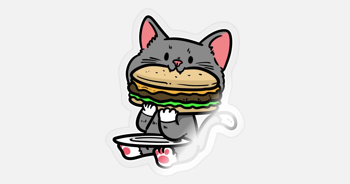 CUTE CAT EATING BURGER Kitten Kids Comic' Sticker | Spreadshirt