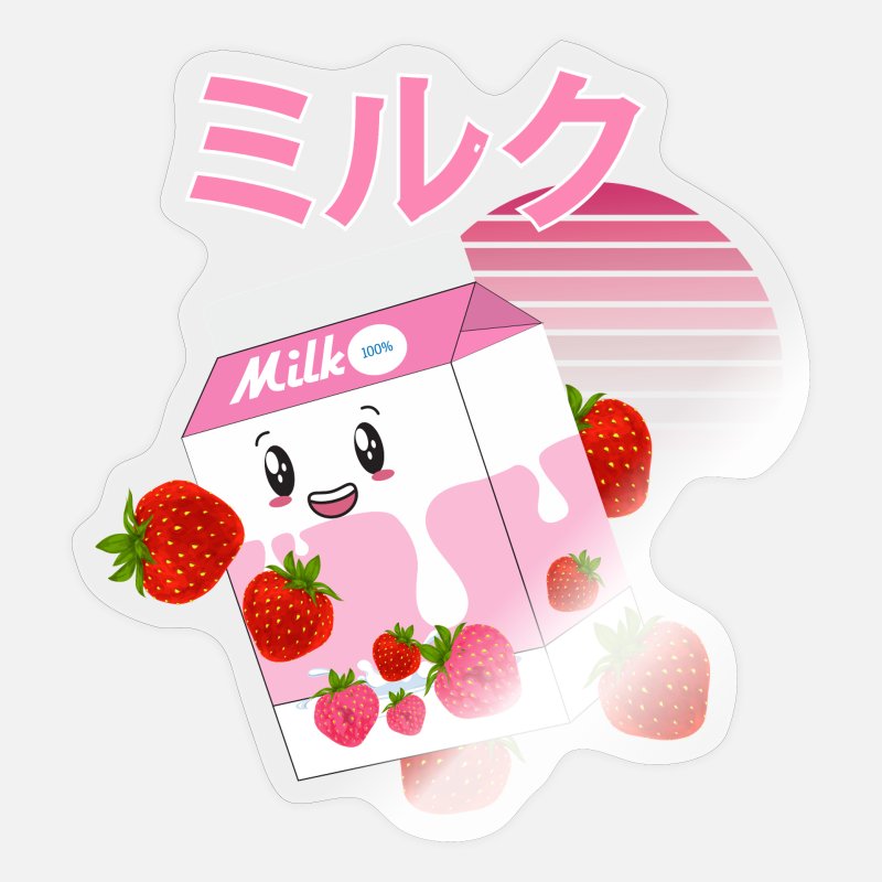 'Milk Shake Carton Funny Japanese Kawaii Strawberry' Sticker | Spreadshirt