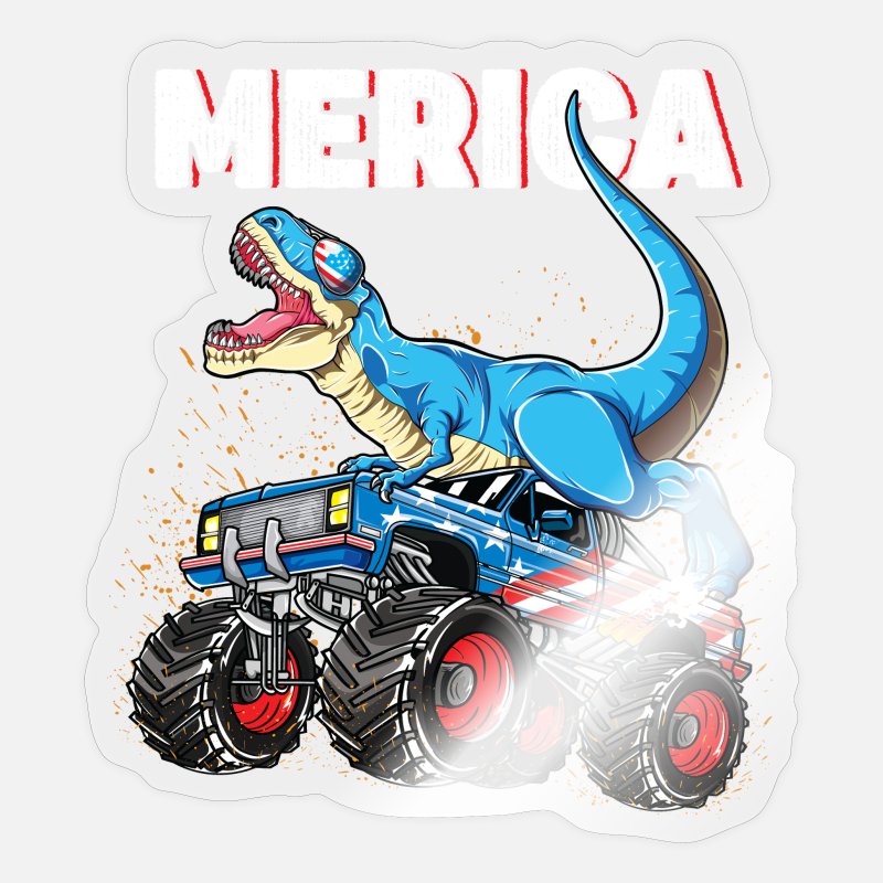 4th of July Boys Monster Truck Kids Dinosaur T rex' Sticker | Spreadshirt