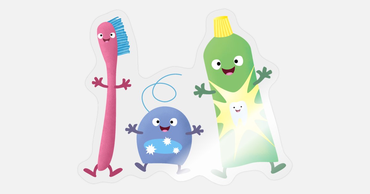 'Cute toothbrush toothpaste dental floss cartoon' Sticker | Spreadshirt