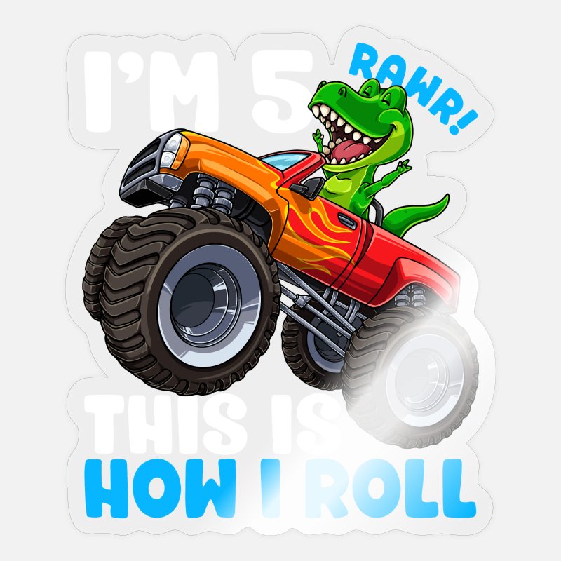 5 Year Old T Rex Dinosaur Monster Truck 5th Birthd' Sticker | Spreadshirt