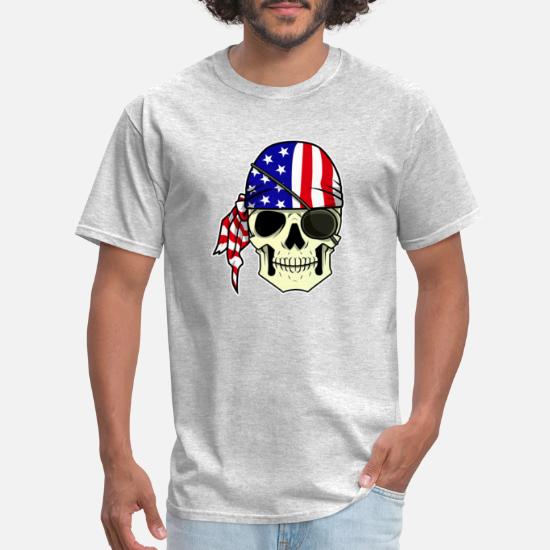 America skull with eagle USA patriotic men's cotton t-shirt Bikers Navy Ultra