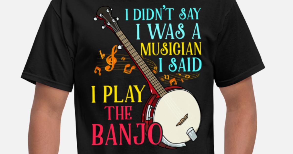 Mens BANJO PLAYER T-Shirt Funny Music Product Label Folk Jazz Band Christmas