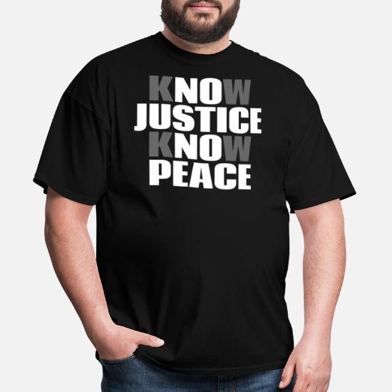 Crew Neck Tee Top with Front Print No Justice No Peace T-Shirt Men’ s 100% Cotton Short Sleeve 