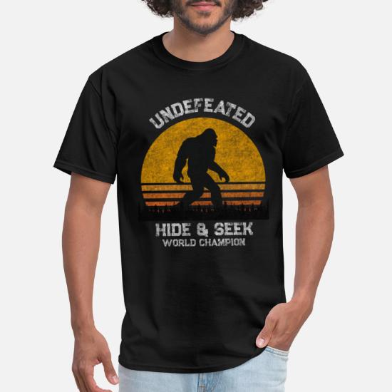 Funny Bigfoot Witty Fashions Hide and Seek Champion Adult Humor Graphic Novelty Mens T-Shirt