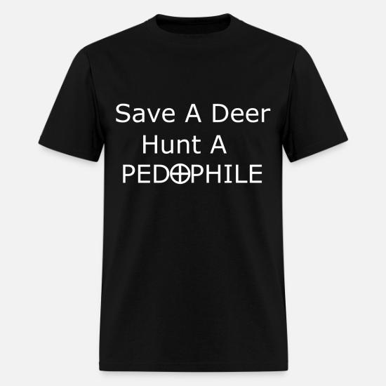 https://image.spreadshirtmedia.com/image-server/v1/mp/products/T210A2MPA330PT17X0Y83D1009019107S81/views/1,width=550,height=550,appearanceId=2,backgroundColor=F2F2F2,modelId=1147,crop=list,version=1547213188,modelImageVersion=1554975256/save-a-deer-hunt-a-pedophile-mens-t-shirt.jpg