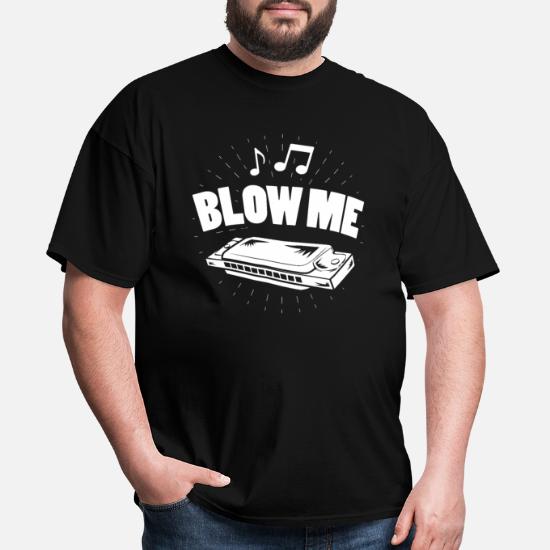 Mens Funny BLOW ME Harmonica Jazz Country Folk Music Mouth Organ Novelty T-Shirt 