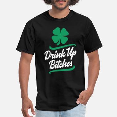 Mens V-neck Drink Up Bitches Green Clover Shirt Shamrock Saint Patricks Day Tee 