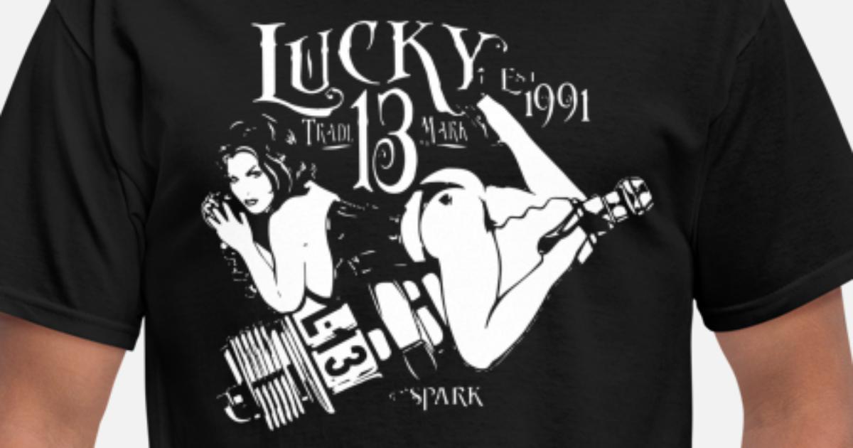 Lucky 13 t shirt women Red Hot Pin Up Girl Tattoo Rockabilly Hot Rod 