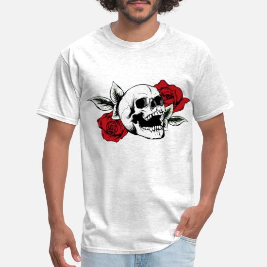 Horatiood Huberyyd Fashion Red Rose Skull Mens T Shirts Graphic Funny Body Print Short T-Shirt Unisex Pullover Blouse 