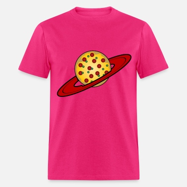 Premium Men's Crew Neck T-shirt Gift Yummy Pizza Saturn Ring Planet