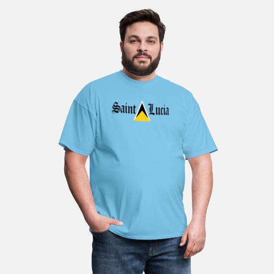 STUFF4 Men's Blue Round Neck T-Shirt/Saint Lucia/St Lucian Flag Splat/SZ 