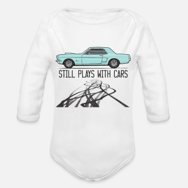 Tropic Still Plays With Cars Tropical Turquoise - Organic Long-Sleeved Baby Bodysuit
