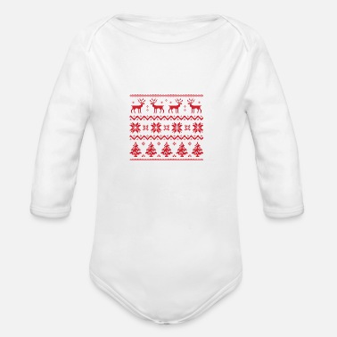 Snow Merry Christmas pattern 4 - Organic Long-Sleeved Baby Bodysuit