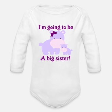 New Big Sister Purple Hippos New Baby - Organic Long-Sleeved Baby Bodysuit